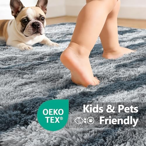 6x9 Large Fluffy Shaggy Area Rugs Non-Slip for Living Room Tie-Dyed Blue - Image 5