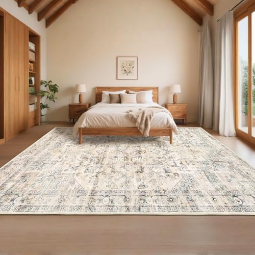 GarveeHome 9x12 Washable Rugs for Living Room Vintage Area Rug Beige - Image 4
