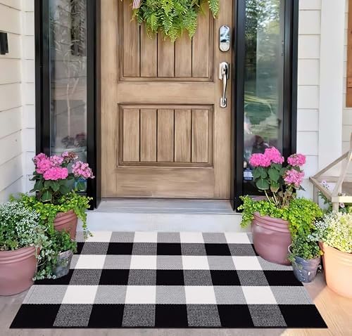 Fall Buffalo Plaid Doormat 24"x35"Black White Outdoor Rug for Front Porch - Image 7
