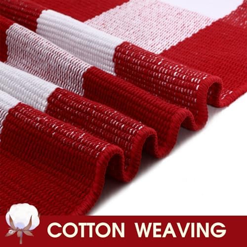 Christmas Red and White Plaid Door Mat, 3' x 5'Cotton Hand-Woven Layered Entry Mat for Front Porch, Entryway, Outdoor Holiday Decor, Washable Buffalo Check Doormat for Home, Patio, Kitchen - Image 4