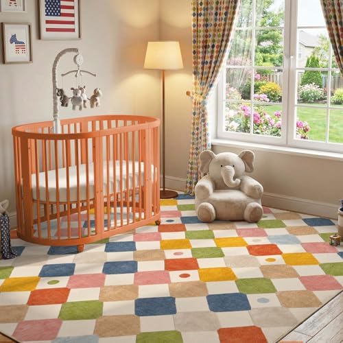 jinchan 8x8 Square Area Rug Washable Kids Carpet Colorful Classroom Playmat - Image 4