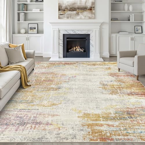 LOONGRUG 8x10 Area Rugs Washable Neutral Modern Living Room Rug Gold Multi by LOONGRUG