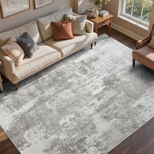 4x6 Ft Abstract Washable Area Rugs for Living Room Light Grey - Image 2