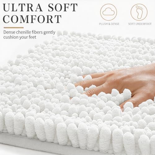 Yimobra Bathroom Rugs Non Slip Washable - Ultra Soft Absorbent Chenille Bath Mat, Quick Dry Shaggy Floor Carpet for Tub Shower, White Home Decor Accessories, 24x17 Inch - Image 4