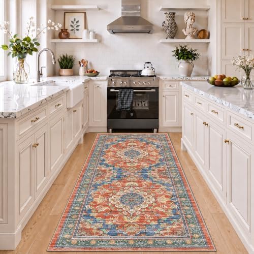 2x6 Boho Washable Runner Area Rugs, Non Slip Foldable Carpets, Retro Red by tubeamin