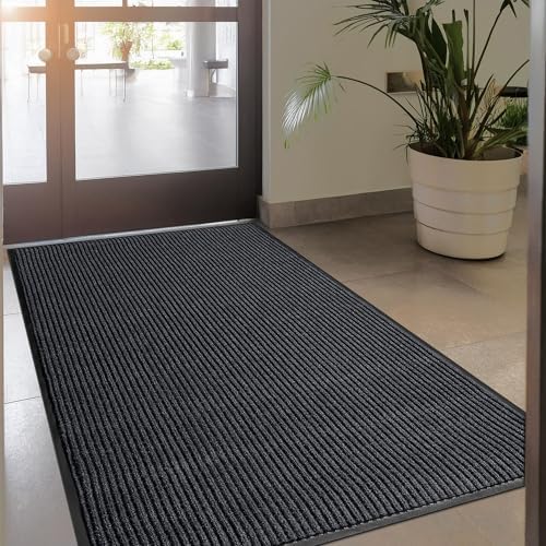 Durable Rubber Door Mat - Heavy Duty, Indoor/Outdoor, Easy Clean, Waterproof, Low-Profile Mat for Entry, Patio, Garage - Stylish (Charcoal, 8' x 4' (Mud Trapper)) by MaxMat