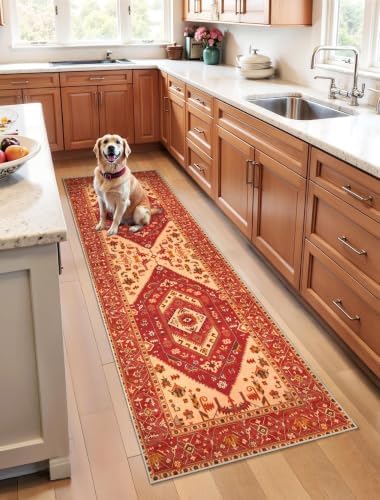 SERISSA 2x6 Washable Non Slip Boho Runner Rug for Hallway，Red by SERISSAHomeDecorCollection