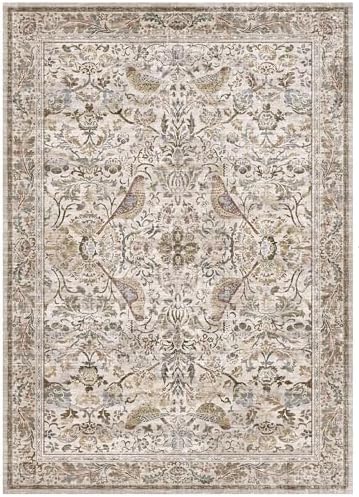 Large Washable Floral 10x14 Area Rug for Living Room - Boho Soft Rugs for Bedroom, Non Slip Washable Carpet for Dining Room Under Table, Vintage Bird Moss Indoor Décor, Low Pile Stain Resistant - Image 6