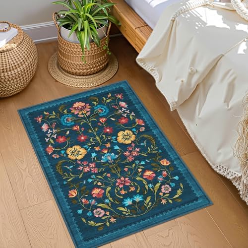 GarveeHome Blue Floral 2x3 Washable Rug Small Door Mat - Image 3