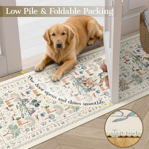 nesrt Washable Fantasy Dragon Runner Rugs for Hallway 2x6ft, Beige Animal Print Kitchen Rug Runners Non Slip, Woodland Floor Carpets for Kid Bedroom Bathroom Entry Decor - Image 2