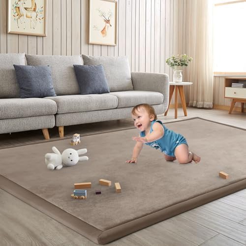 Baby Play Mat for Floor Nursery Rug Muscle Mat Area Rug Playroom Rug 59"x79" Playpen Mat Elastic Foam 1.3" Thick Crawling Mat for Babies,Toddlers, Infants, Kids,Camel - Image 5