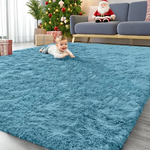OLANLY 9x12 Machine Washable Large Area Rugs for Living Room, Bedroom, Soft Fluffy Shaggy Bedside Rug, Indoor Floor Carpet for Kids Girls and Boys, Dorms, Nursery, Home Decor Aesthetic, Slate Blue by OLANLY
