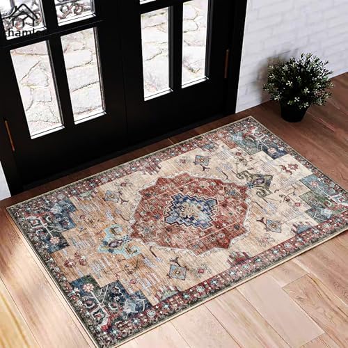 chamler 2x3 Area Rug Washable Door Mat Vintage Doormat Indoor Entrance Traditional Thin Floral Print Non Slip Rugs for Kitchen Bathroom Bedroom Living Room by Unknown