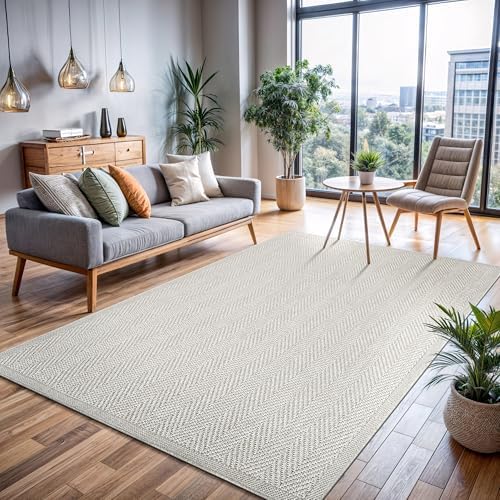 CAMILSON Easy Jute Rug 10x14, Indoor Outdoor Off-White Color Fiber Area Rugs for Living Room and Patio Rug Herringbone Boho Woven Design Easy-Cleaning Washable Outside Carpet Alfombras 10 x 14 - Image 6