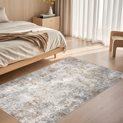 UERMEI 3x5 Entryway Area Rug Washable Neutral Brown Grey Small Carpet - Image 2