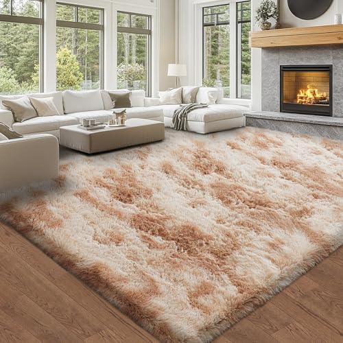 10x14 Tie-Dyed Beige Living Room Rug – Shag Modern Luxury Carpet - Image 3