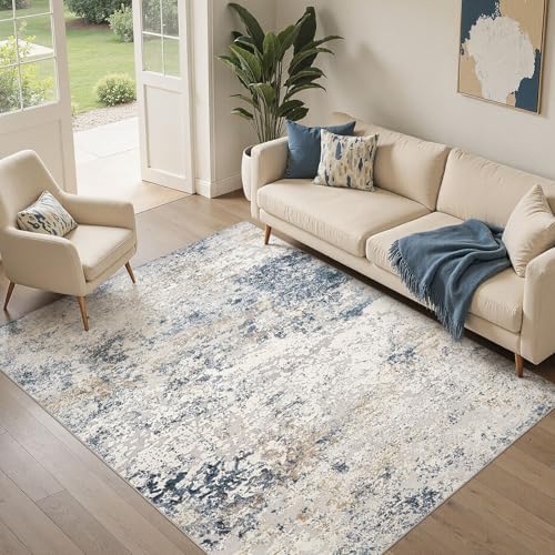 DMOYEST Area Rug Living Room Rugs 5x8 Washable Abstract Beige Blue Carpet - Image 6