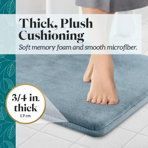 Memory Foam Bath Mat Non Slip Absorbent Super Cozy Velvet Bathroom Rug Carpet (22 inches X 42 inches, Smoke Blue) - Image 4