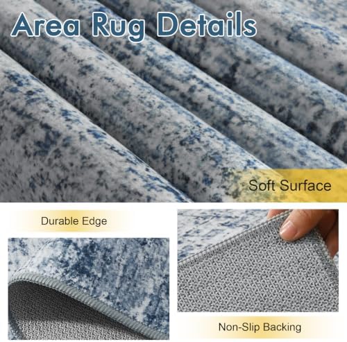 8x10 Ft Abstract Washable Area Rugs for Living Room Blue - Image 6