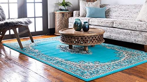 Unique Loom Reza Collection Traditional Persian Style Area Rug, 9 ft 10 in x 13 ft, Turquoise/Ivory - Image 2