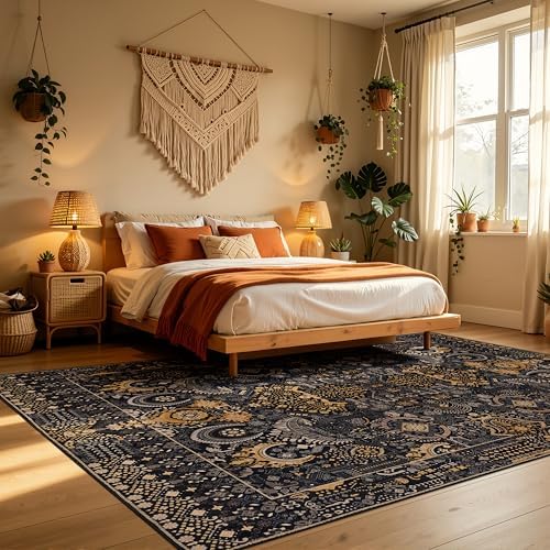 Ruaruarug Washable Area Rug 8×10 Ultra Soft for Living Room, Black and Gold - Image 7