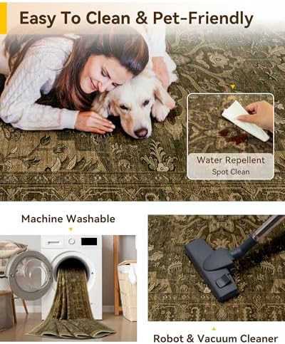 RELEANY Washable Area Rug, 4'x5', Brown/Dark Brown - Image 4