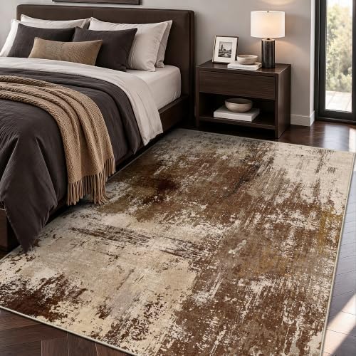 4x6 Rugs for Entryway - Modern Abstract Washable Rug, Ultra Soft Non Slip Low Pile Small Rug, Floor Carpet for Foyer Hallway Kitchen Laundry Bedroom Home(A‑Brown) - Image 4