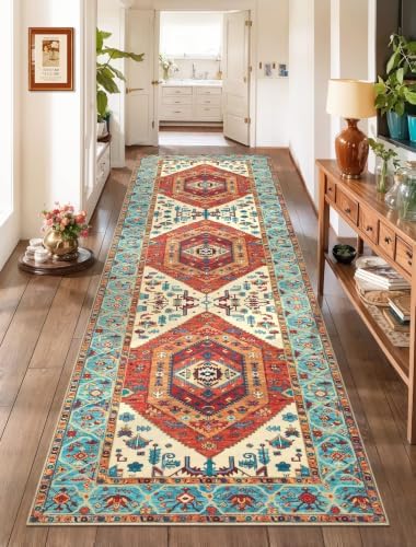 SERISSA 2'6"x8' Washable Non Slip Boho Runner Rug for Hallway，Orange by SERISSAHomeDecorCollection