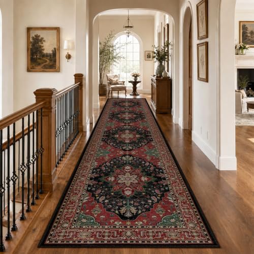 RELEANY Washable Area Rug, Runner 2'6"x10', Red/Black - Image 2