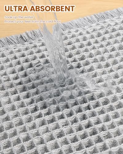 Smiry Waffle Bath Mat 60X16, Soft Absorbent Bathroom Rug, Lightgrey & Cream - Image 4