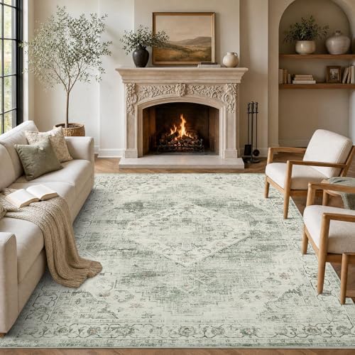 Garvee Sage Green Boho Washable 5x7 Area Rug for Bedroom Living Room by Garvee