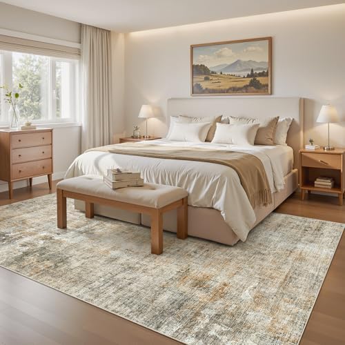 Soalmost Abstract Area Rug 6x9 for Living Room Washable Rugs Orange/Brown - Image 4