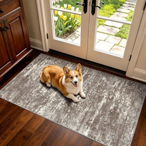 Entryway Runner Rug 2x4ft,Non Slip Carpet Runner,Brown by TTelephant
