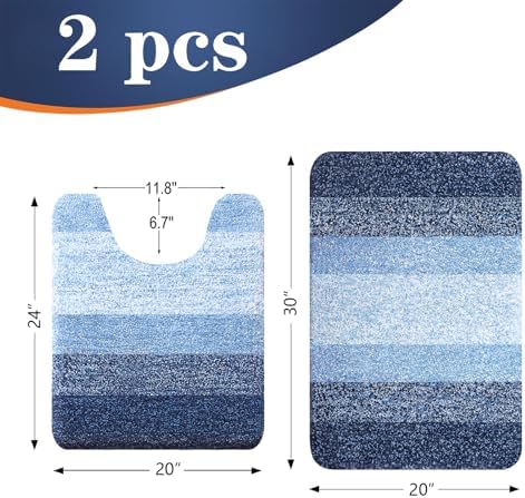 OLANLY Micorfiber Bathroom Rug Set 2 Piece, Soft Absorbent Bath Mats, Navy - Image 2