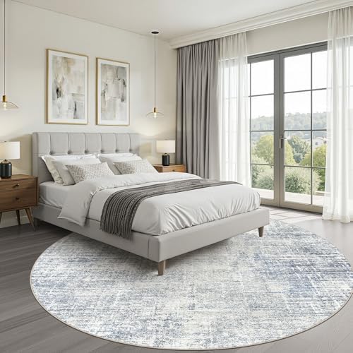 LOONGRUG Round Rug 7x7 Washable Neutral Modern Rug for Living Room Blue - Image 4