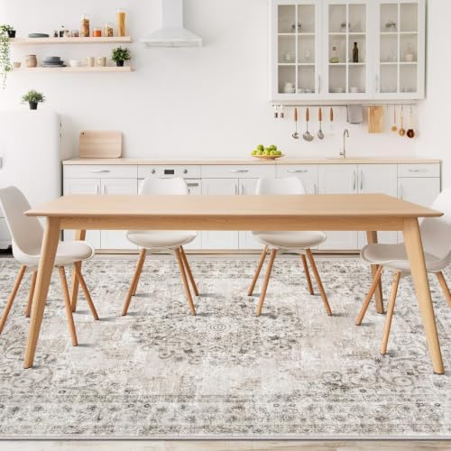 Area Rug 9x12 Vintage Rug: Large Washable Indoor Medallion Rugs Low Pile Distressed Floor Carpet Retro Accent Rug for Living Room Bedroom Kitchen Dining Table Home Office(Distressed Taupe, 9'x12') - Image 3