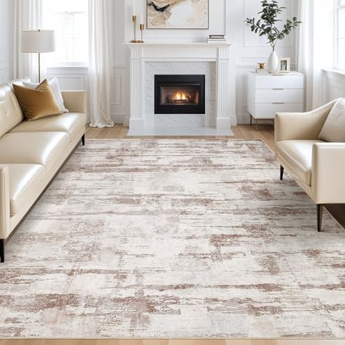 kakania Abstract 8x10 Area Rugs for Living Room: Washable Rugs Light Brown by kakania