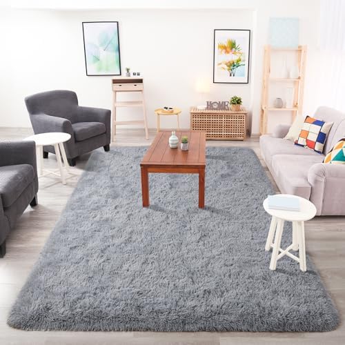 Chicrug Soft Runner Rug for Bedroom Living Room Plush Fluffy Rug 5x7 Feet, Shag Furry Runner Carpet Non Shedding for Nursery Children Kids Girls Room Home Decorative, Gery - Image 5
