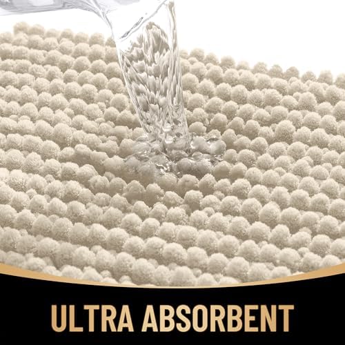 OLANLY Thick Chenille Large Bathroom Rugs 59x35, Absorbent Bath Mat, Sand - Image 3