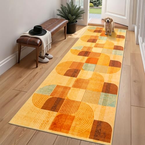 Washable Hallway Runner Rug, Non Slip Kitchen Rugs, Orange 3x10 Ft - Image 2