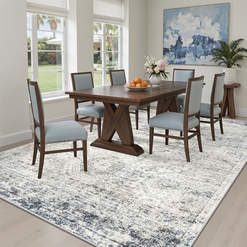 Soalmost 6x9 Area Rug for Living Room Washable Rugs Non-Slip Blue/Ivory - Image 4