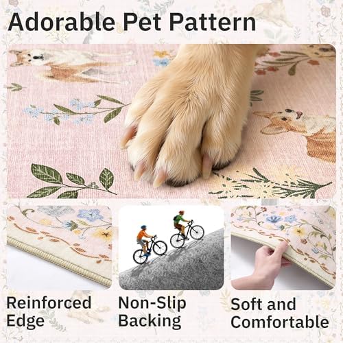 Soalmost Dog 5x7 Pink Area Rugs for Baby Girl Nursery, Washable Soft Rug - Image 7