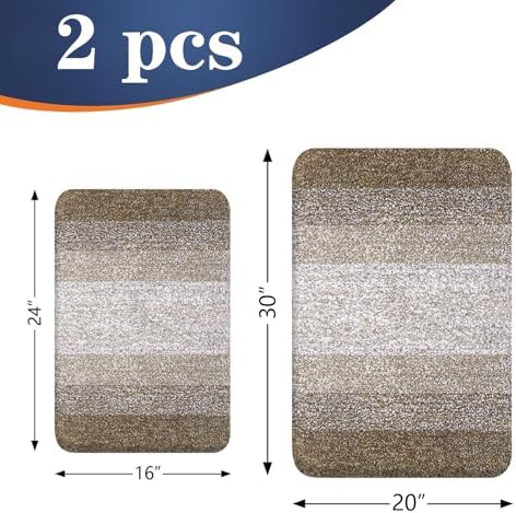 OLANLY Micorfiber Bathroom Rug Set 2 Piece, Soft Absorbent Bath Mats, Coffe - Image 2
