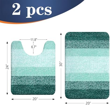 OLANLY Micorfiber Bathroom Rug Set 2 Piece, Soft Bath Mats, Blackish Green - Image 2