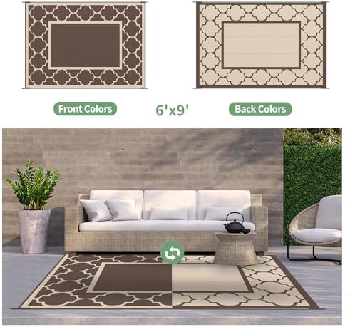 GENIMO Outdoor Rug, Waterproof Plastic Rugs for Patio, 6'x9' Coffee Beige - Image 4