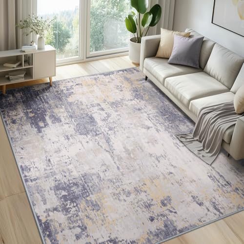 RELEANY Washable 5'x7' Abstract Area Rug for Living Room Gray Yellow by RELEANY