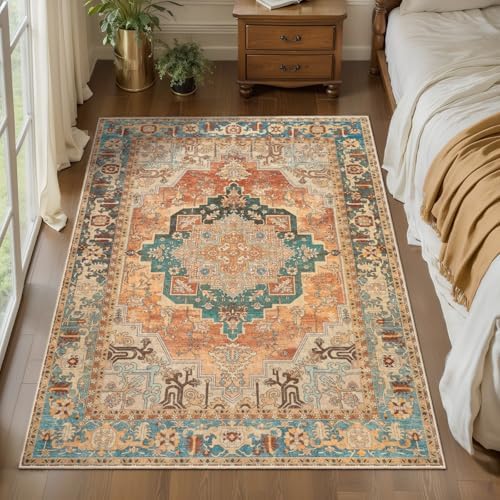 Tangsoo Oriental 3x5 Rug, Washable Non Slip Accent Rugs for Entryway Orange by Tangsoo