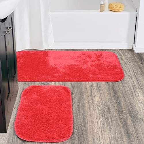 Garland Rug Traditional Nylon Washable Pink Hibiscus 2 Bath Rugs (21" X 34", 22" X 60") - Soft, Absorbent, and Stylish for Your Bathroom - Image 2