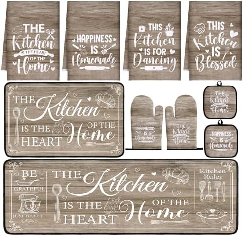 Fourluoo 10 Pcs Brown Rustic Kitchen Decor and Accessories Set by Fourluoo
