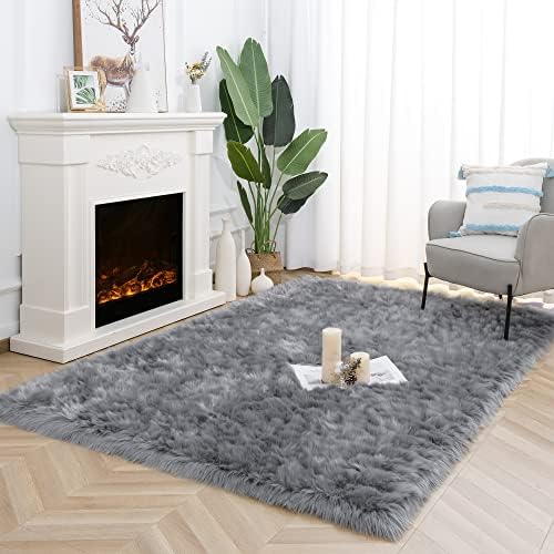 2x6 Grey Faux Fur Runner Rug Fluffy Soft Washable for Bedroom Dorm Hallway - Image 3
